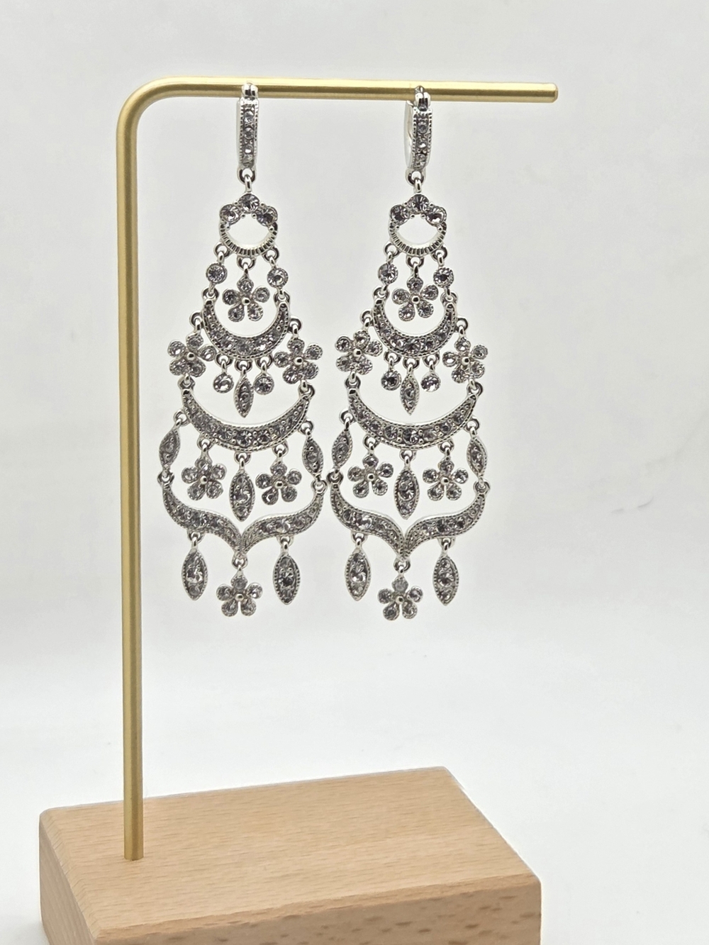 Stunning Rhinestone Chandelier Statement Earrings - Silver Tone